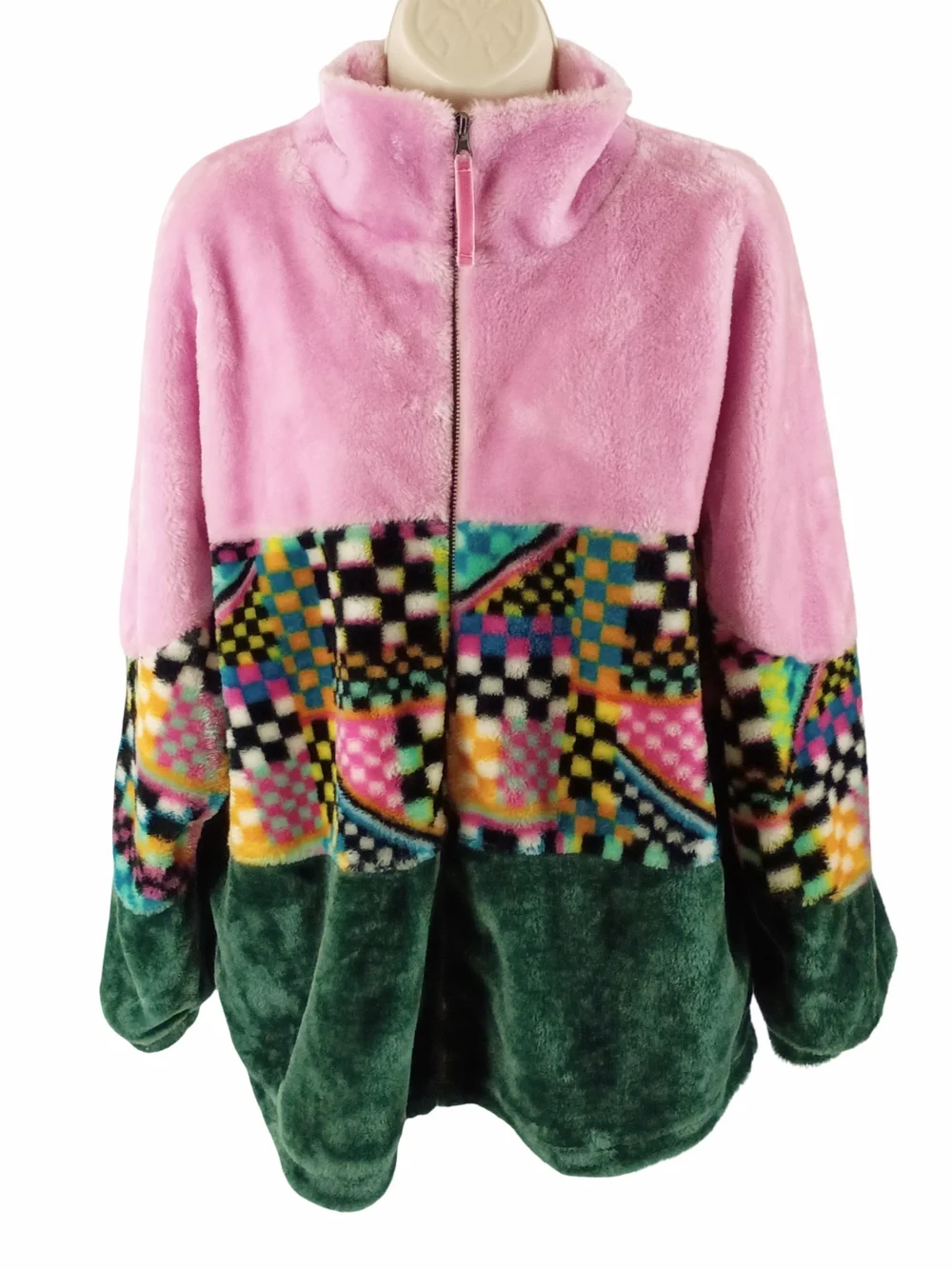 UGG Women's Plush Colorblock Jacket in Pink & Green with Multicolor Print